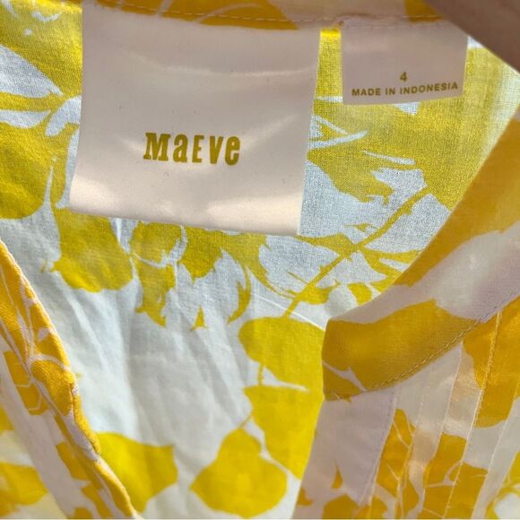 Anthropologie Maeve Yellow Floral Pinktuck Long Sleeve Cotton Blouse size 4 - Picture 4 of 5